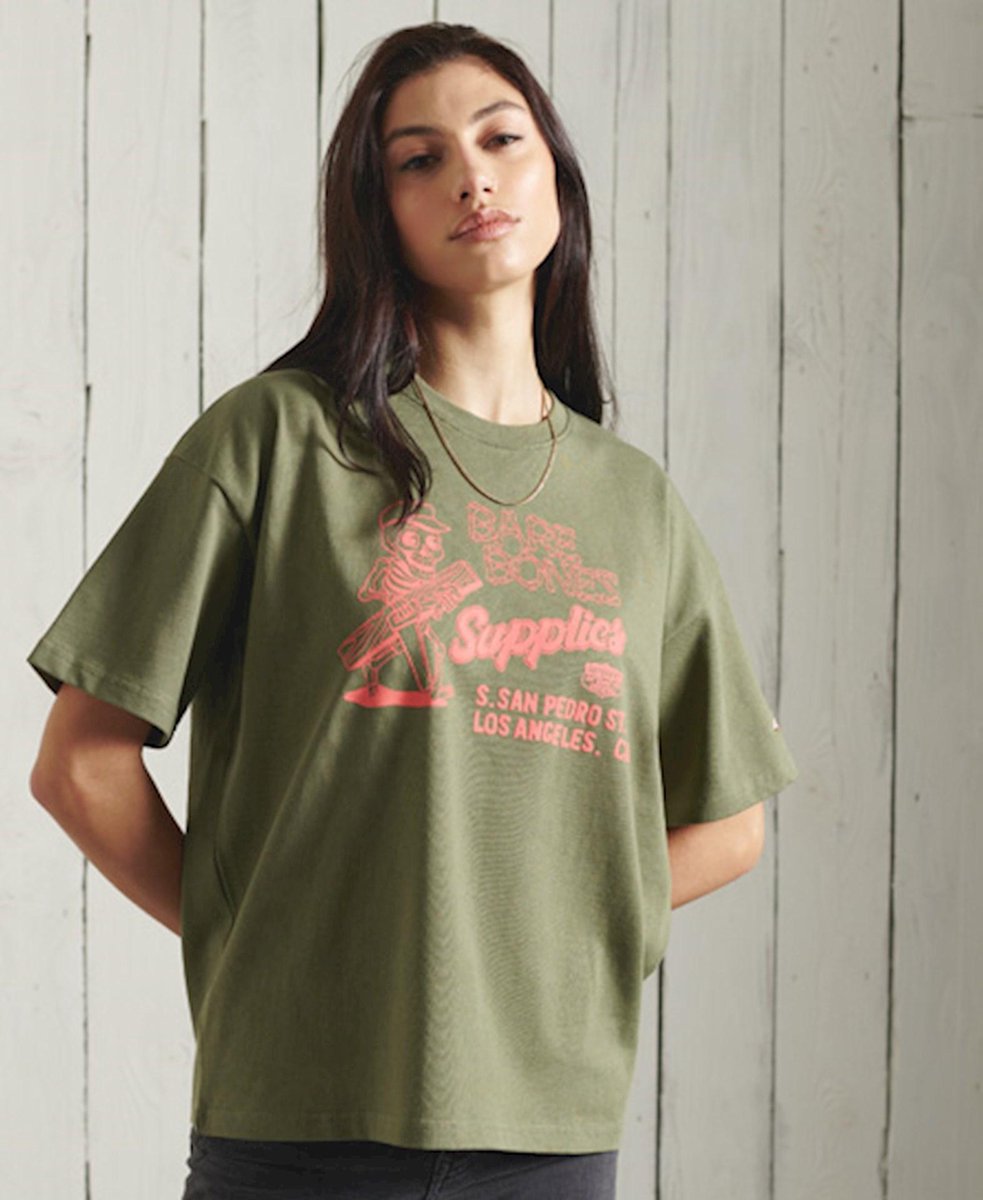 Superdry Dames tshirt Oversized Workwear T-shirt met grafische prints Lc3 – Seaweed