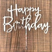 Happy Birthday cake topper - taart topper - cake topper - Zilver - Happy Birthday - Taartdecoratie - taart prikker - cake prikker - prikker - party - feest