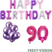 90 jaar Verjaardag Versiering Ballon Pakket Pastel & Roze
