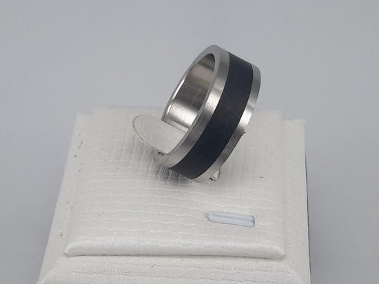 RVS -robuuster – Heren - ring – maat 22 - zilver met zwarte mat in midden raakt men precies smaak van elke persoon. - Lili 41