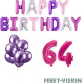 64 jaar Verjaardag Versiering Ballon Pakket Pastel & Roze