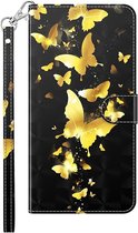 Goud zwart vlinder agenda book case hoesje Telefoonhoesje geschikt voor Samsung Galaxy A12