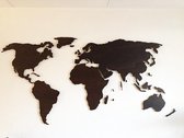 Paspartoet Houten wereldkaart zwevend op de muur - 180x90 cm - wenge - houten wanddecoratie