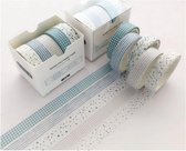 Washi tape - Masking tape - 5 rollen van 3 meter x 1 cm - Blauw geblokt