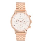 KRAEK Layla Rosé Goud Wit 32 mm | Dames Horloge | Stalen horlogebandje | Schakelbandje | Minimaal Design | Elvira collectie