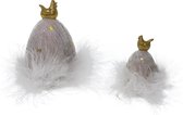 Viv! Home Luxuries Pasen Decoratiebeeld - Paasei kip met veren - set van 2