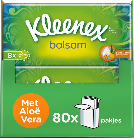 Dag schoner Brawl Kleenex zakdoekjes - Balsam - Voordeelbox - 8 pakjes x 10 stuks - 80  zakdoekjes | bol.com