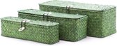 Mandje - Riet - Groen - 32x12x11cm - 29x9x8.5cm - 26x6x7cm