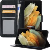 Samsung S21 Ultra Hoesje Book Case Hoes - Samsung Galaxy S21 Ultra Case Hoesje Wallet Cover - Zwart