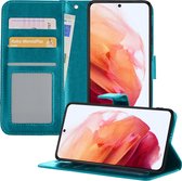 Hoesje Geschikt voor Samsung S21 Plus Hoesje Book Case Hoes Portemonnee Cover Walletcase - Hoes Geschikt voor Samsung Galaxy S21 Plus Hoes Bookcase Hoesje - Turquoise