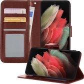 Samsung S21 Ultra Hoesje Book Case Hoes - Samsung Galaxy S21 Ultra Case Hoesje Portemonnee Cover - Samsung S21 Ultra Hoes Wallet Case Hoesje - Bruin