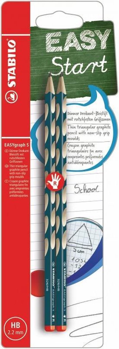 STABILO EASYgraph S - Ergonomisch Grafietpotlood - Rechtshandig - Met Dunne 2.2 mm Kern - Petrol - 2 Stuks Blister