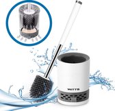 WITTS WC Borstel met Houder - Toiletborstel met Houder – Hygiënische Toiletborstel - Staand of Hangend – Wit – Incl. Pincet - Incl. Absorberende Mud Pad