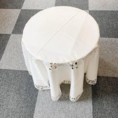Tafelkleed - Linnenlook - Gebroken wit met blaadjes - Rond 160 cm
