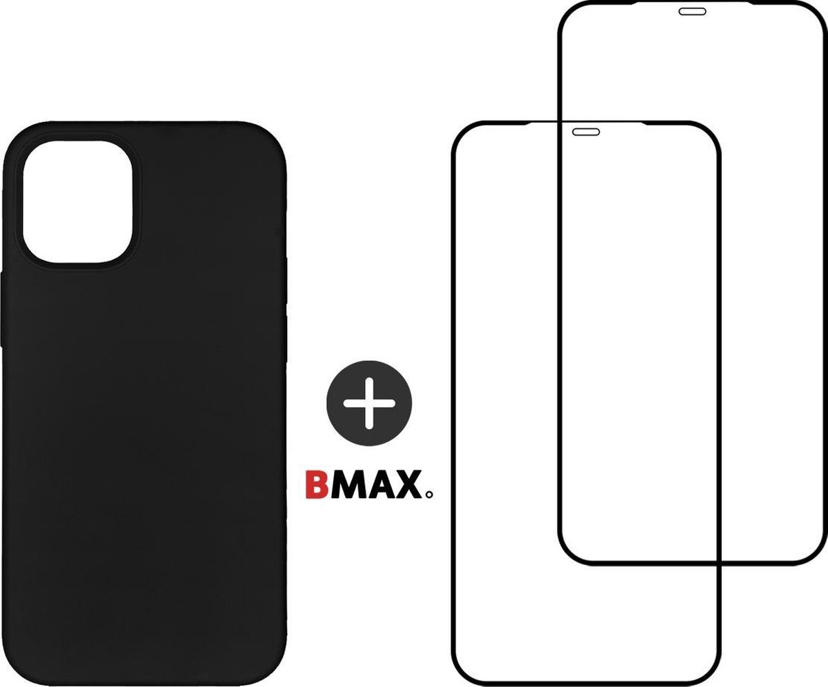 BMAX Telefoonhoesje geschikt voor iPhone 12 Mini - Siliconen hardcase hoesje zwart - Met 2 screenprotectors full cover