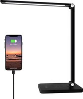 LED Bureaulamp 856 – Bedrade – Draadloos Opladen Voor Telefoon – Dimbaar – Opvouwbaar – Met USB-interface - Smart Touch - Zwart