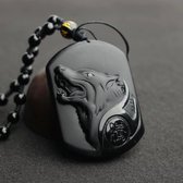 Wolf Amulet op Kralen Ketting - Zwart - Ketting Heren - Ketting Dames - Ketting Mannen - Vaderdag Cadeau - Vaderdag Kados - Vader Cadeautjes