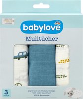 babylove Mousseline doeken - spuugdoekjes - aankleedkussens - Auto - blauw - 3 stuks