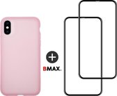 BMAX Telefoonhoesje voor iPhone XS - Latex softcase hoesje roze - Met 2 screenprotectors full cover