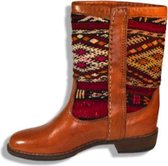 Bravas Boutique Kelim boots COCO - Laarzen - 100% Echt Leder - Handgemaakt - Cognacbruin met rode kelim - EU 41