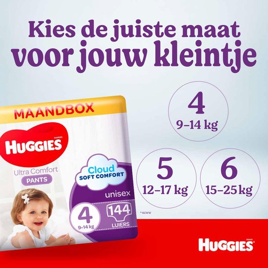 Huggies Luierbroekjes - maat 4 (9 tot 14 kg) - Ultra Comfort - unisex - 144 stuks - Maandbox - Huggies