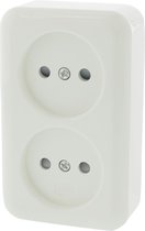 Q-Link Dubbel Stopcontact – Wandcontactdoos met Kinderbeveiliging – Opbouw – Polarwit