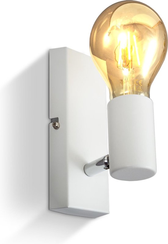 B.K.Licht - Witte Wandlamp - voor binnen - industriele - metalen wandlamp - netstroom - met 1 lichtpunt - draaibar - wandspots - muurlamp - E27 fitting - excl. lichtbron