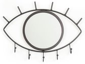 Modern design spiegel oog - Zwartkleurig metaal - Spiegel met haakjes - Opvallend design - Wanddecoratie