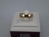 Edelstaal goudkleurig ring met midden smaal ovaal strook zilverkleur. maat 22, Deze ring is zowel geschikt voor dame of heer.