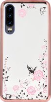 ADEL Siliconen Back Cover Softcase Hoesje Geschikt voor Huawei P30 - Bling Glimmend Vlinder Bloemen Roze
