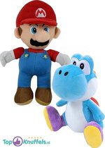 Super Mario 28 cm + Yoshi Blauw 20 cm Pluche Knuffel Set | Super Mario Bros Peluche Plush Toy | Mario & Yoshi Knuffelset | Speelgoed knuffelpop knuffeldier voor kinderen