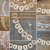 Naamslinger - blank hout - per vlag met 1 letter - incl. bakkerstouw per letter - geboorteslinger - babynaamslinger -