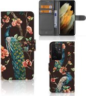 Telefoonhoesje Geschikt voor Samsung Galaxy S21 Ultra Flipcase Cover Pauw met Bloemen