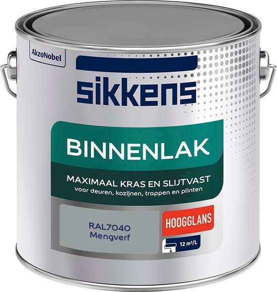 Sikkens Binnenlak - Verf - Hoogglans - Mengkleur - RAL7040 - 2,5 liter