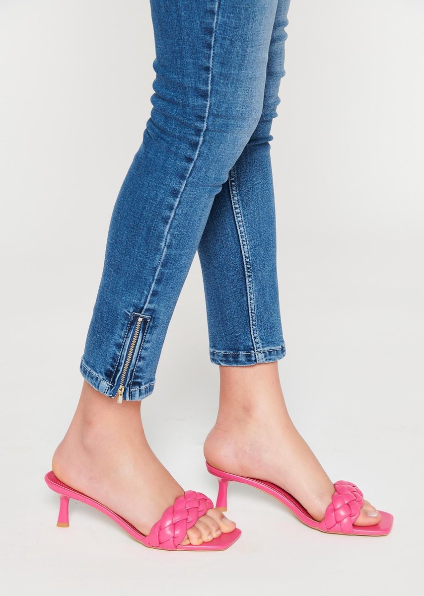 LOLALIZA Gevlochten muiltjes met kleine hak Fuchsia - Schoenen.nl