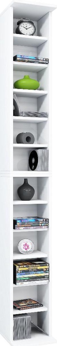 Wandkast - vakkenkast smal en hoog - cd opbergkast - 183 cm hoog - wit - VDD
