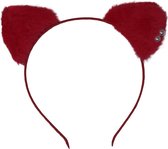 Jessidress Haarband Haar diadeem met katten oren en parels - Fushia