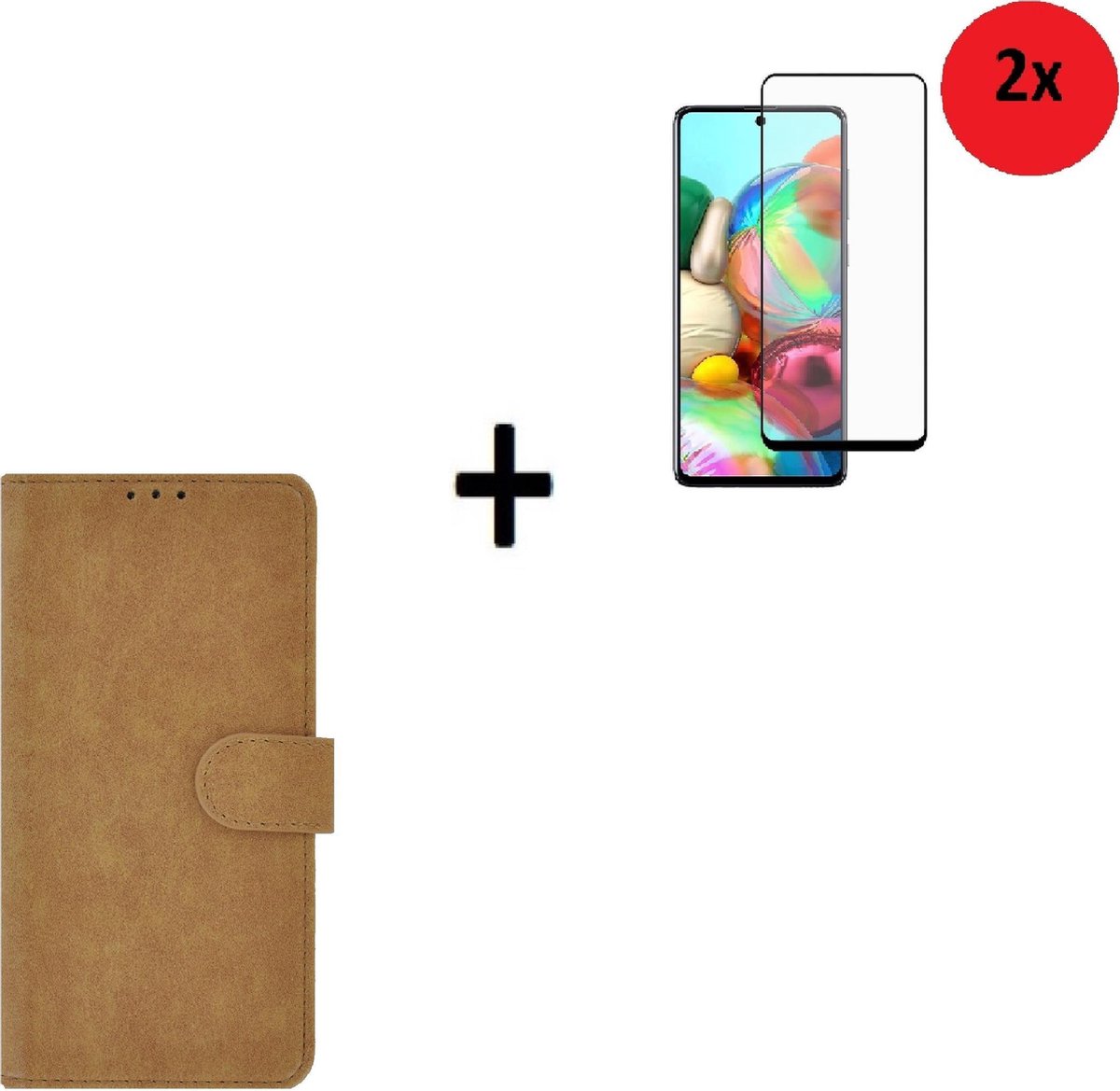 Samsung Galaxy A72 Hoesje - Samsung Galaxy A72 Full Screenprotector - Samsung A72 Hoes Wallet Bookcase Bruin + 2x Full Screenprotector