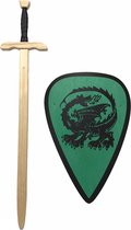 roofridderzwaard met ridderschild groen met draak kinderzwaard houten zwaard ridder schild