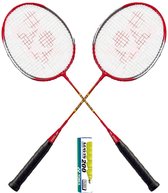 Yonex recreatieve badmintonset - 2 rode GR-020 badmintonrackets met 6 Mavis 200 outdoor shuttles