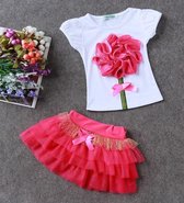 2 in 1 set Cakesmash outfit - Birthday outfit - Verjaardag jurk - Tutu dress - Babykleding - Photoshoot jurk set - Feest jurk - 3D Grote bloemen roze fuschia