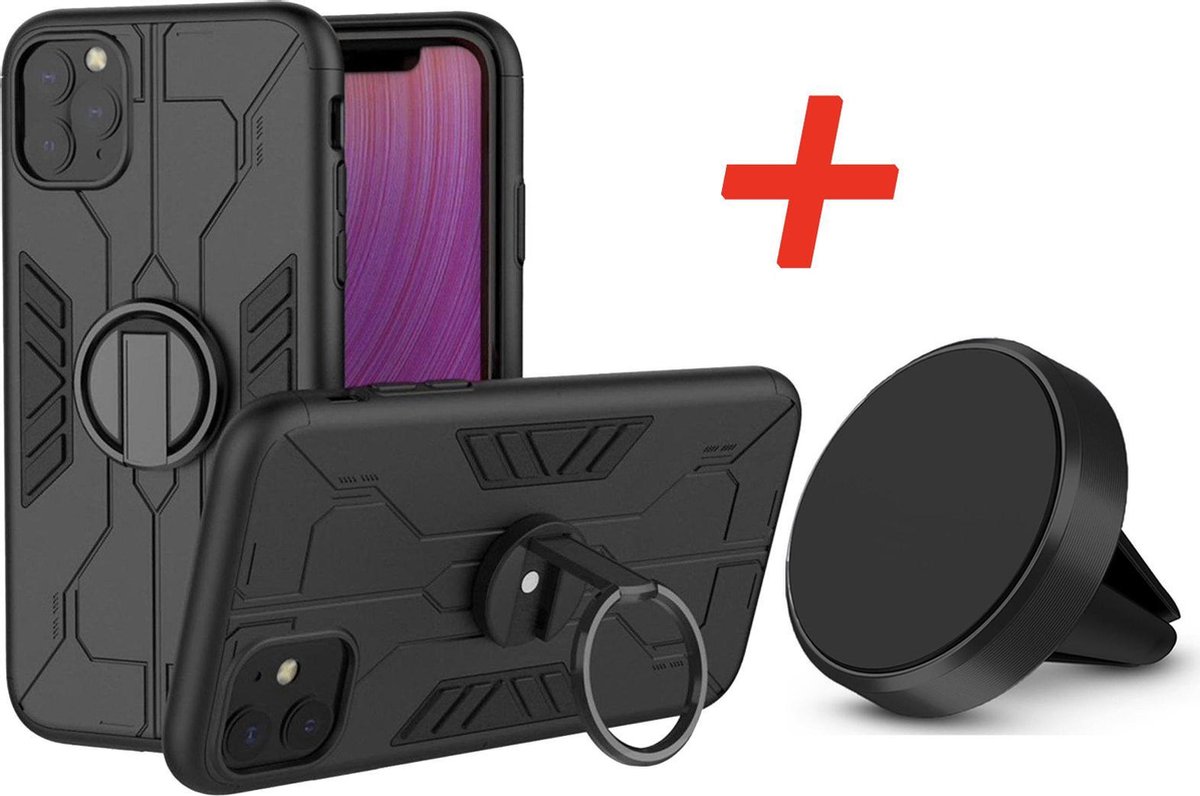 Geschikt voor Apple iPhone 11 Pro Backcover - Zwart - Magnetisch voor Autohouder + Magneet