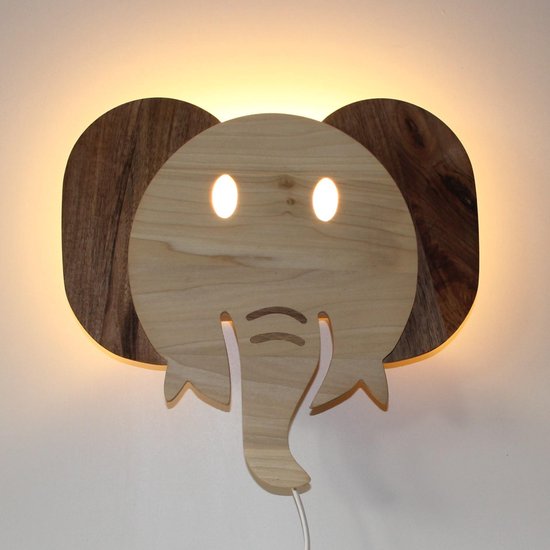 Relatief Antipoison beet Houten wandlamp Ollie olifant - lamp voor aan de muur - lamp van hout voor  kinderkamer... | bol.com