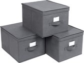 vouwdoos met deksel, 3 stuks, opvouwbare opbergdoos, stoffen doos, 40 x 30 x 25 cm, grijs RFB03G