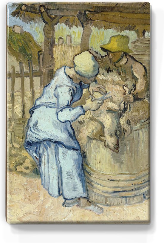 De schaapscheerder - Vincent van Gogh - 19,5 x 30 cm - Niet van echt te onderscheiden schilderijtje op hout - Mooier dan een print op canvas - Laqueprint.