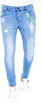 Exclusieve Lichtblauwe Jeans met Verfspatten - 1027- Blauw