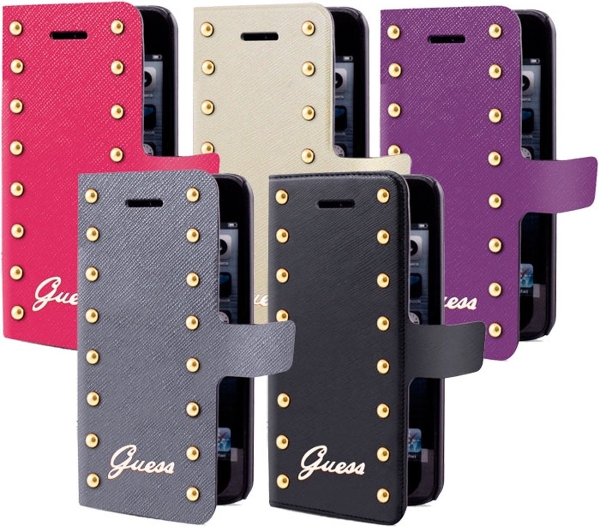 Guess Samsung Galaxy S5 / S5 Neo Folio Case Studded Collection Silver