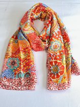 Zomersjaal van satijn touch met kleuren 20% zijde met 80% viscose 90 x 180 cm