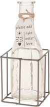 Decoratie Dijk Natural Collections Mand Metaal + Glazen Fles Grijs 8 X 8 X 9/18Cm
