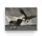 Peinture sur bois - Aigles de mer - Bruno Liljefors - 26 x 19,5 cm - Impression laque - Chef-d'œuvre verni à la main à afficher ou à accrocher